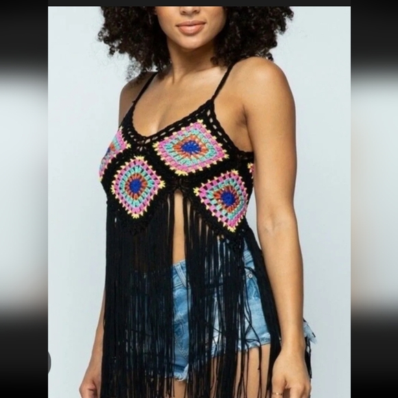 Hera Collection Tops - Hera Collection Hippie Fringe Boho Crochet Tank Top Size Small/Medium